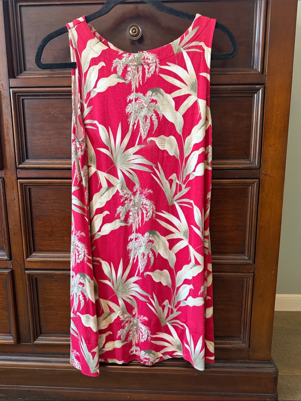 Tommy Bahama Red Tropical A-Line Dress with Cream Palm Print
